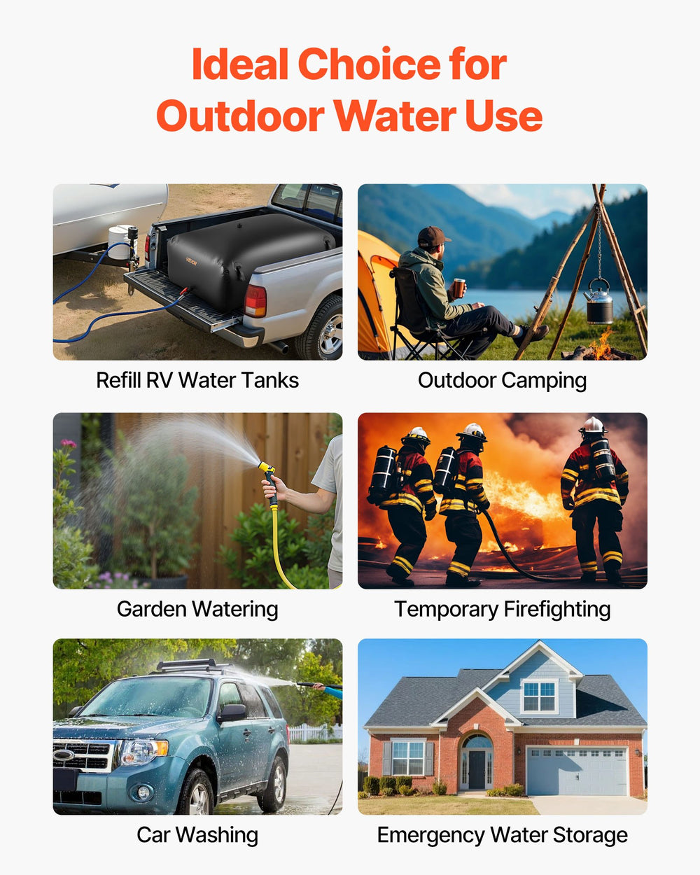 VEVOR Water Storage Bladder 540L Large Capacity Water Bag, Portable & Collapsible Soft Waters Container, Leakproof & Tear-Resistant PVC Emergency Waters Storage Tank for RV Truck & Outdoor Use