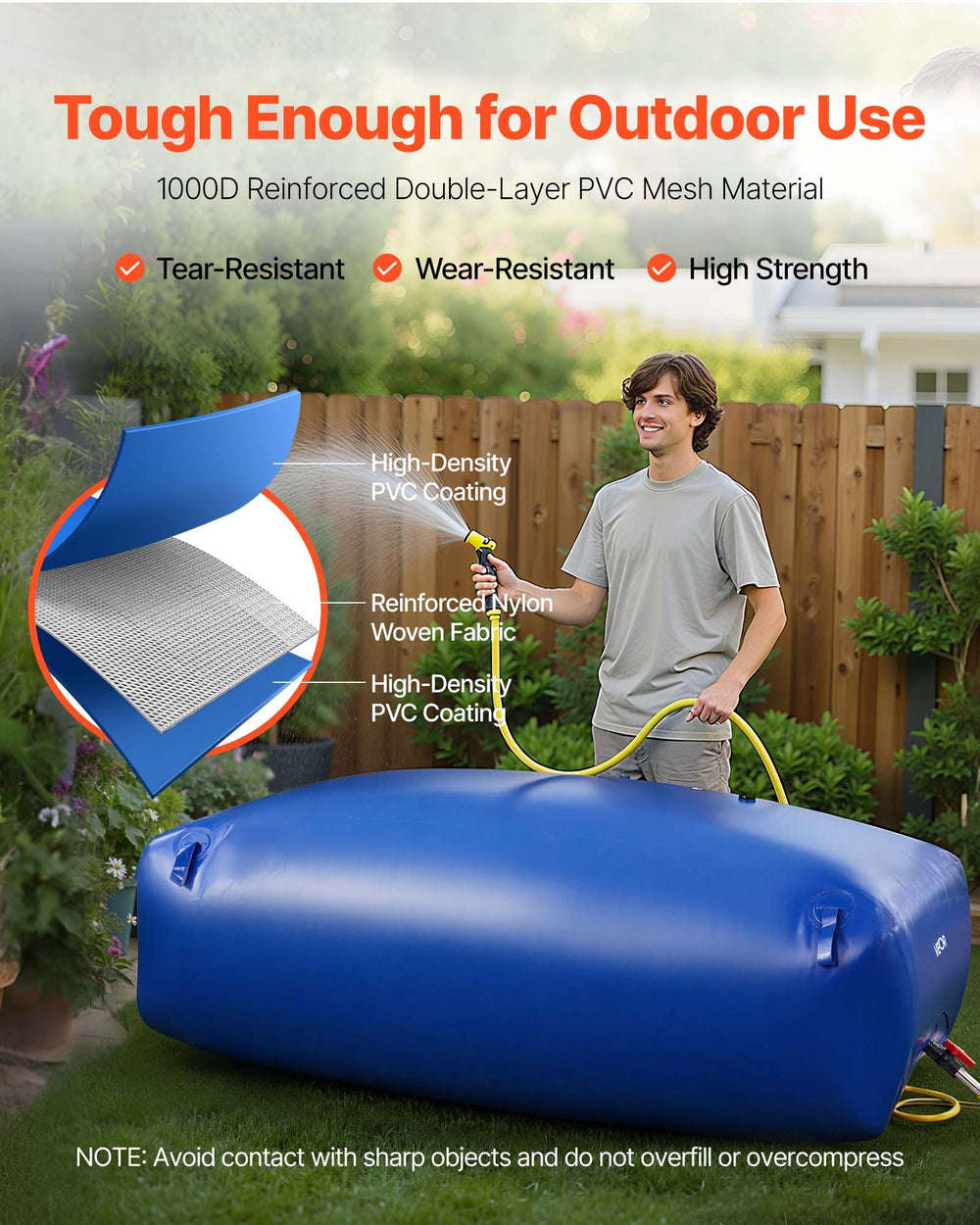 VEVOR Water Storage Bladder 1000L Large Capacity Water Bag, Portable & Collapsible Soft Waters Container, Leakproof & Tear-Resistant PVC Emergency Waters Storage Tank for RV Truck & Outdoor Use