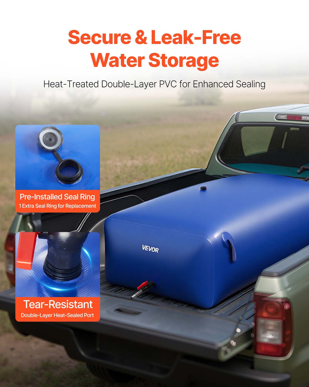 VEVOR Water Storage Bladder 1000L Large Capacity Water Bag, Portable & Collapsible Soft Waters Container, Leakproof & Tear-Resistant PVC Emergency Waters Storage Tank for RV Truck & Outdoor Use