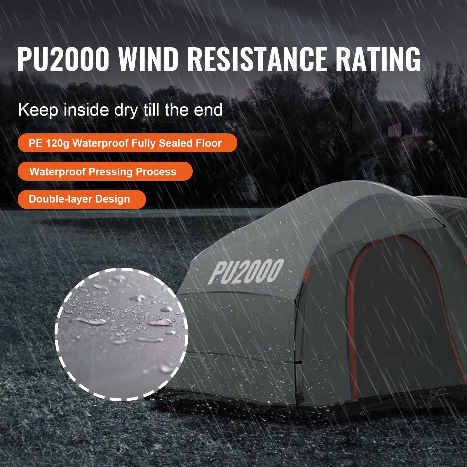 VEVOR SUV Camping Tent, 8'-8' SUV Tent Attachment for Camping with Rain Layer and Carry Bag, Waterproof PU2000mm Double Layer Truck Tent, Accommodate 6-8 Person, Rear Tent for Van Hatch Tailgate