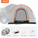 VEVOR SUV Camping Tent, 8'-8' SUV Tent Attachment for Camping with Rain Layer and Carry Bag, Waterproof PU2000mm Double Layer Truck Tent, Accommodate 6-8 Person, Rear Tent for Van Hatch Tailgate