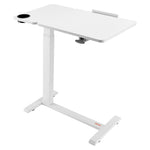 VEVOR Overbed Table, Mobile Bed Side Table with Flip Desktop and 4 Hidden Wheels, Height & Angle Adjustable Rolling Laptop Desk with Cup Holder, Portable Over Bed Desk for Home, Office, Study, White