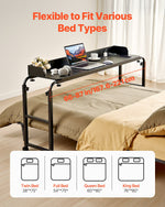 VEVOR Overbed Table, Mobile Bed Side Table with 4 Wheels (2 with Brakes) and Power Socket, Height Adjustable Rolling Laptop Desk, Portable Particleboard Over Bed Desk for Home, Office, Study, Black