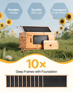 VEVOR Bee Hive Deep Box Starter Kit, 100% Beeswax Coated Natural Fir Wood, Langstroth Beehive Kit with 10 Frames and Foundations, Transparent Acrylic Bee Windows for Beginners and Pro Beekeepers