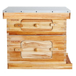 VEVOR Bee Hive 20 Frame Bee Hives Starter Kit, Beeswax Coated Fir Wood, 1 Deep + 1 Medium Bee Boxes Langstroth Beehive Kit, Transparent Acrylic Windows with Foundations for Beginners Pro Beekeepers