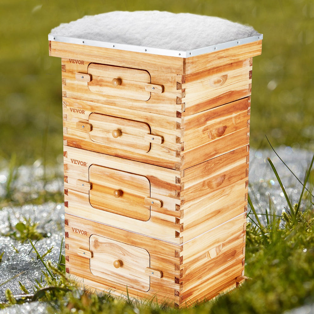 VEVOR Bee Hive 40 Frame Bee Hives Starter Kit, Beeswax Coated Fir Wood, 2 Deep + 2 Medium Bee Boxes Langstroth Beehive Kit, Transparent Acrylic Windows with Foundations for Beginners Pro Beekeepers