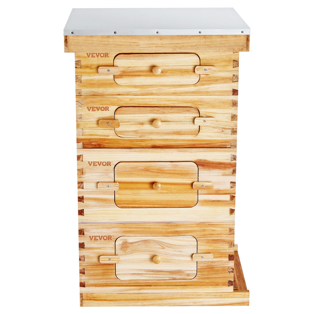 VEVOR Bee Hive 40 Frame Bee Hives Starter Kit, Beeswax Coated Fir Wood, 2 Deep + 2 Medium Bee Boxes Langstroth Beehive Kit, Transparent Acrylic Windows with Foundations for Beginners Pro Beekeepers