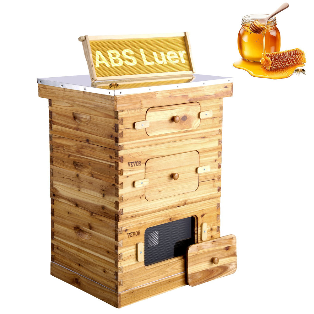 VEVOR Bee Hive 30 Frame Bee Hives Starter Kit, Beeswax Coated Fir Wood, 2 Deep + 1 Medium Bee Boxes Langstroth Beehive Kit, Transparent Acrylic Windows with Foundations for Beginners Pro Beekeepers