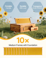 VEVOR Bee Hive Medium Box Starter Kit, 100% Beeswax Coated Natural Fir Wood, Langstroth Beehive Kit with 10 Frames and Foundations, Transparent Acrylic Bee Windows for Beginners and Pro Beekeepers