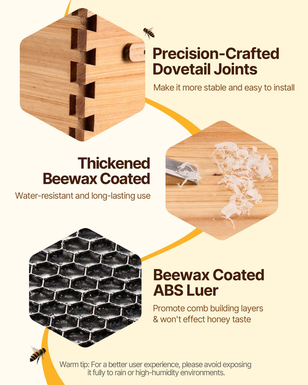 VEVOR Bee Hive Medium Box Starter Kit, 100% Beeswax Coated Natural Fir Wood, Langstroth Beehive Kit with 10 Frames and Foundations, Transparent Acrylic Bee Windows for Beginners and Pro Beekeepers