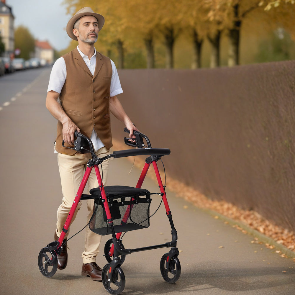VEVOR Rollator Walker for Seniors and Adult, Lightweight Aluminum Foldable Rolling Walker with Adjustable Seat and Handle, Outdoor Mobility Rollator Walker with 8" All Terrain Wheels, 300LBS Capacity