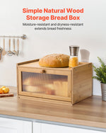 VEVOR Bread Box for Kitchen Counter, Large Capacity Bamboo Bread Storage Container, Farmhouse Wooden Breadbox Organizer for Homemade Bread, Storage Holder Bin with Acrylic Wavy Door Panel, Natural
