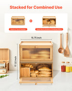 VEVOR Bread Box for Kitchen Counter, Large Capacity Bamboo Bread Storage Container, Farmhouse Wooden Breadbox Organizer for Homemade Bread, Storage Holder Bin with Acrylic Wavy Door Panel, Natural