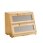 VEVOR Double Layer Bread Box for Kitchen Counter, Large Capacity Bamboo Bread Storage Container, Farmhouse Wooden Breadbox for Homemade Bread, Storage Holder Bin with Acrylic Wavy Door Panel, Natural