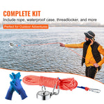 VEVOR Magnet Fishing Kit, 544.3 kg Pulling Force Double Sided Fishing Magnets, 7.5 cm Diameter Magnet with Rope, Grappling Hook, Gloves, Waterproof Case, Threadlocker, Eye Bolt, for Fishing