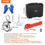 VEVOR Magnet Fishing Kit, 544.3 kg Pulling Force Double Sided Fishing Magnets, 7.5 cm Diameter Magnet with Rope, Grappling Hook, Gloves, Waterproof Case, Threadlocker, Eye Bolt, for Fishing