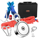 VEVOR Magnet Fishing Kit, 544.3 kg Pulling Force Double Sided Fishing Magnets, 7.5 cm Diameter Magnet with Rope, Grappling Hook, Gloves, Waterproof Case, Threadlocker, Eye Bolt, for Fishing
