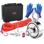VEVOR Magnet Fishing Kit, 544.3 kg Pulling Force Double Sided Fishing Magnets, 7.5 cm Diameter Magnet with Rope, Grappling Hook, Gloves, Waterproof Case, Threadlocker, Eye Bolt, for Fishing