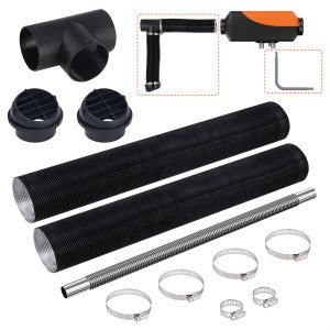 VEVOR Diesel Heater Pipe Ducting Set, 76 mm Extendable Air Duct Hose, 25 mm Stainless Steel Exhaust Pipe, 2 Air Vents, Tee Air Outlet Connector and Hose Clamps, for 2KW/5KW/8KW Diesel Parking Heaters