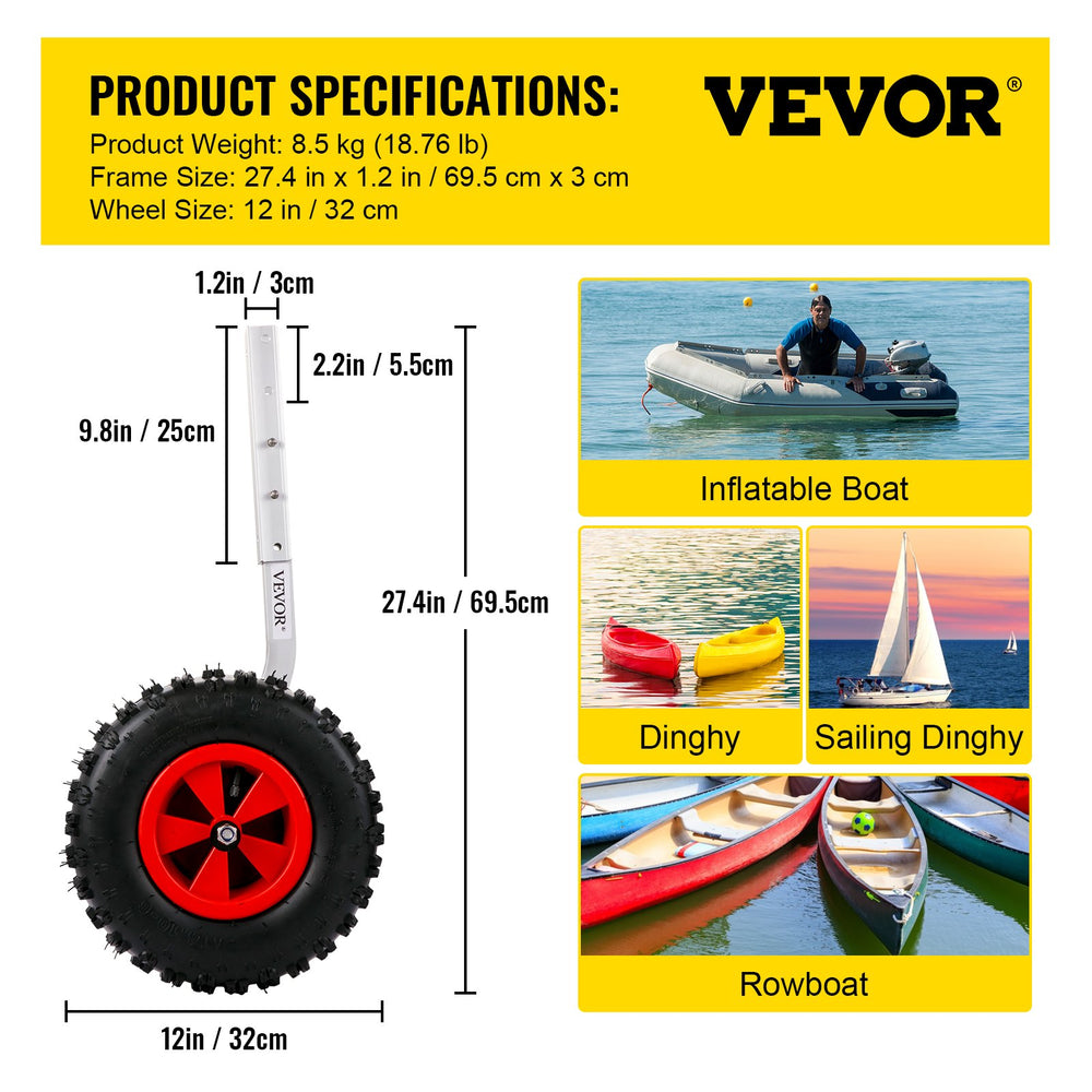 VEVOR Boat Launching Wheels, 30.5 cm Boat Transom Launching Wheel, 226.8 kg Loading Capacity Inflatable Boat Launch Wheels, Aluminium Alloy Transom Launching Dolly Wheels with 4 PCS of Quick Release Pins