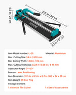 VEVOR 24 Inch/600mm Tile Cutter Double Rails & Brackets Manual Tile Cutter 3/5 in Cap with Precise Laser Manual Tile Cutter Tools for Precision Cutting