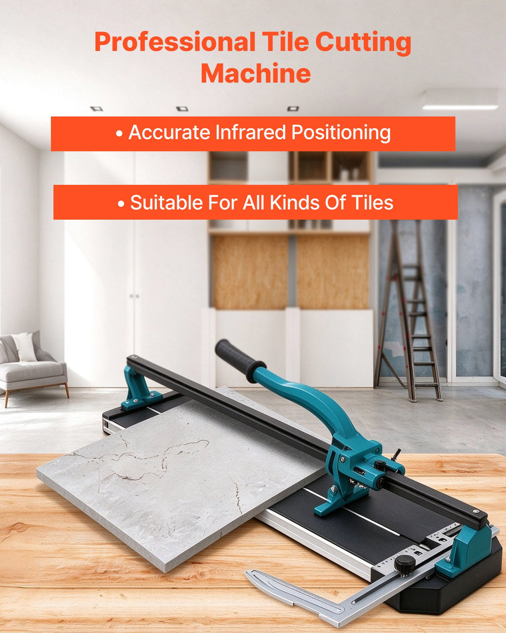 VEVOR 800 mm Tile Cutter Single Rail Manual Tile Cutter 3/5 in Cap w/Precise Laser Positioning Manual Tile Cutter Tools for Precision Cutting