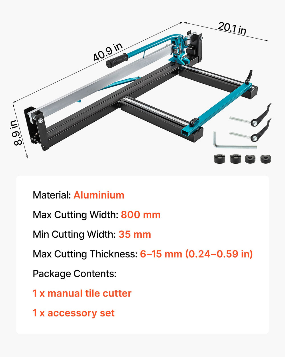 VEVOR 31 Inch Blue Manual Tile Cutter with Precise Laser Positioning & Anti-sliding Rubber Surface Single Rail & Bracket Suitable for Porcelain and Ceramic Floor Tiles
