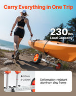 VEVOR Kayak Cart, 104 kg Load Capacity, Canoe Cart Dolly with 25.4 cm Solid PU Tires & Kickstand, Assembles & Disassembles Within Seconds, Paddle Board Trolley for Kayaks, Canoes, Paddleboards