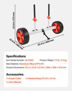 VEVOR Kayak Cart, 104 kg Load Capacity, Canoe Cart Dolly with 25.4 cm Solid PU Tires & Kickstand, Assembles & Disassembles Within Seconds, Paddle Board Trolley for Kayaks, Canoes, Paddleboards