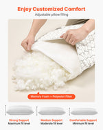 VEVOR Bed Pillow for Sleeping, Queen Size Luxury Quality Hotel Pillow with Memory Foam Fill, Supportive & Adjustable, Includes Natural Firber Pillowcase, Bedding for Back, Stomach and Side Sleepers