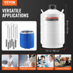 VEVOR Liquid Nitrogen Tank, 20 L Aluminum Alloy Liquid Nitrogen Container, LN2 Tank Dewar with 6 Canisters and Carry Bag with Straps, Cryogenic Tank for Beauty Industry, Semen Preservation, Scientific
