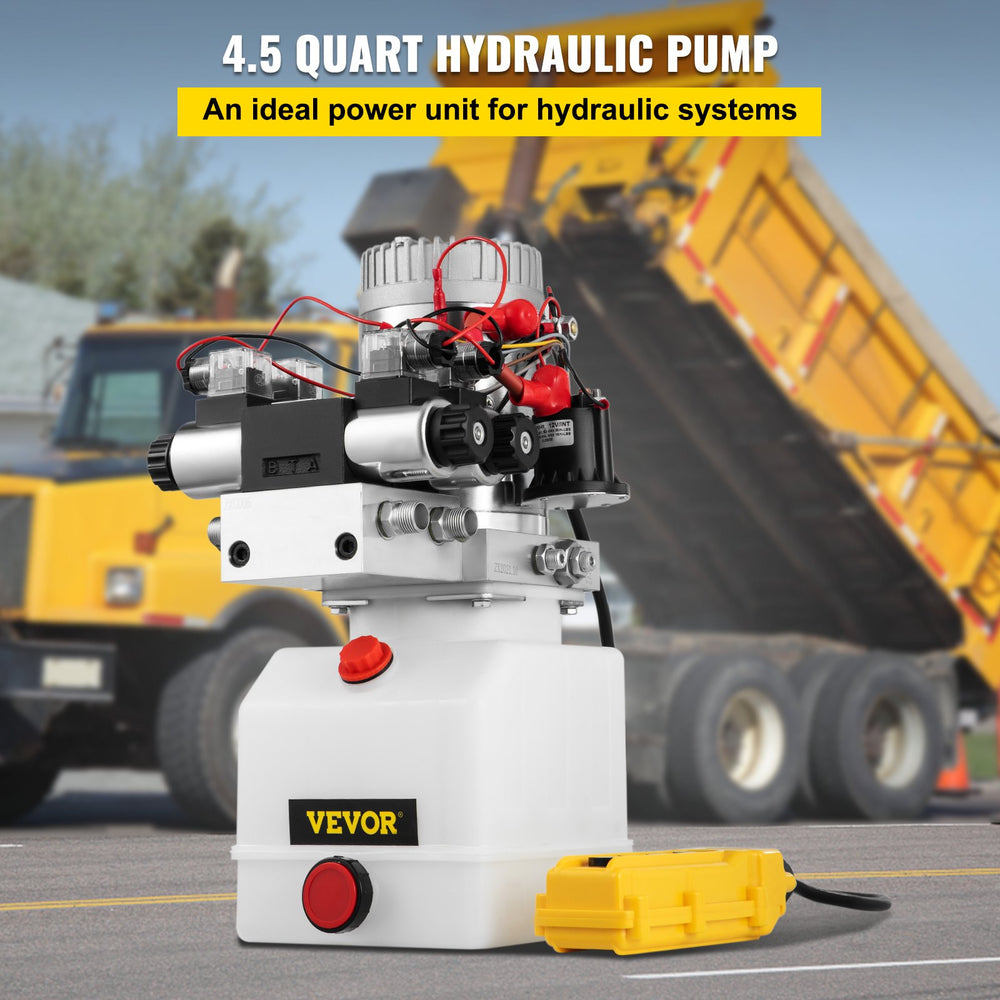 VEVOR Hydraulic Pump Double Acting Hydraulic Power Unit Double Solenoid Hydraulic Power Pack 12V DC Hydraulic Power Pump with 4.5Liter Reservoir for Dump Trailer Car Lifting