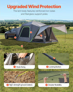 VEVOR SUV Tent for Camping, 10FT L x 10FT W, Waterproof PU2000mm Spacious Double Layer Design for 5-8 Person, SUV Camping Tent with Shade Awning and Mesh Windows, Includes Rainfly and Storage Bag