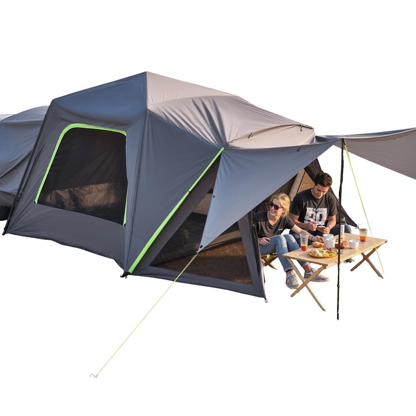 VEVOR SUV Tent for Camping, 10FT L x 10FT W, Waterproof PU2000mm Spacious Double Layer Design for 5-8 Person, SUV Camping Tent with Shade Awning and Mesh Windows, Includes Rainfly and Storage Bag