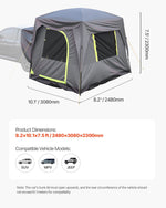 VEVOR SUV Tent for Camping, 10FT L x 8FT W, Waterproof PU2000mm Spacious Double Layer Design for 5-8 Person, SUV Camping Tent with Mesh Windows, Includes Rainfly & Storage Bag, for Outdoor Activities