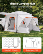 VEVOR SUV Camping Tent for 5-9 Person, 3.96 x 3.05m 3-Season SUV Tailgate Tent with Ventilated Windows, PU2000mm Waterproof Dual-Use Car Rear Hatch Tents for Outdoor Hiking Travels