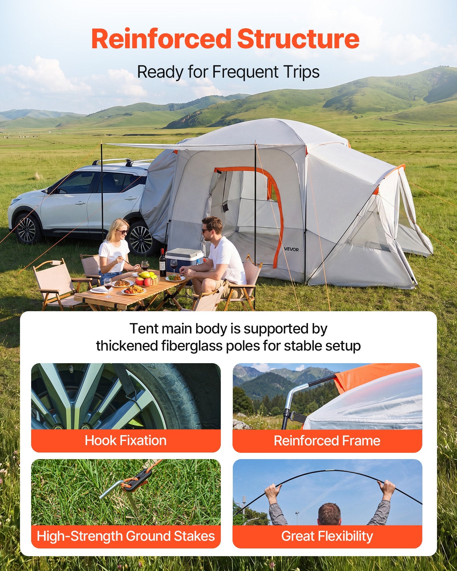 VEVOR SUV Camping Tent for 5-9 Person, 3.96 x 3.05m 3-Season SUV Tailgate Tent with Ventilated Windows, PU2000mm Waterproof Dual-Use Car Rear Hatch Tents for Outdoor Hiking Travels