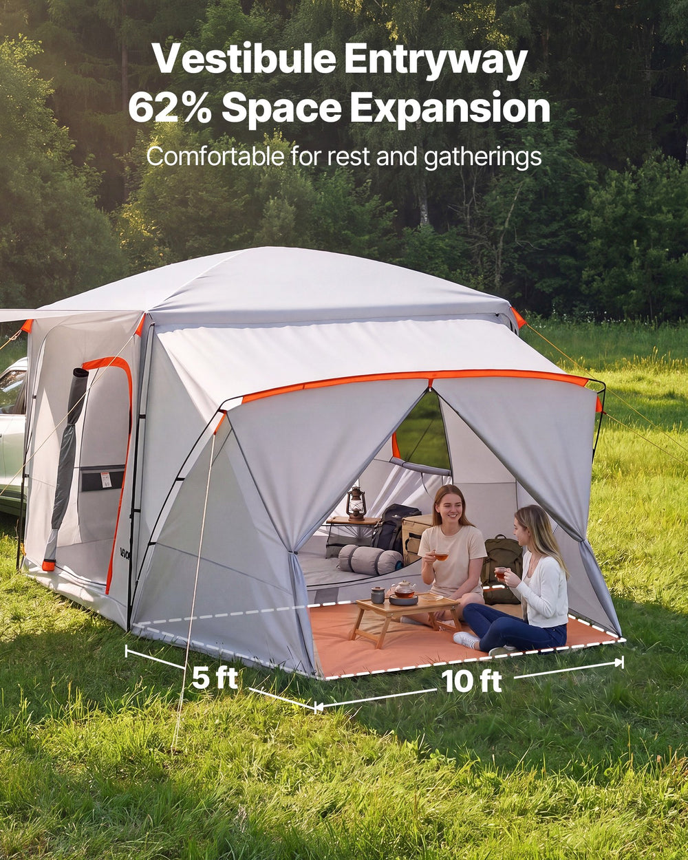 VEVOR SUV Camping Tent for 5-9 Person, 3.96 x 3.05m 3-Season SUV Tailgate Tent with Ventilated Windows, PU2000mm Waterproof Dual-Use Car Rear Hatch Tents for Outdoor Hiking Travels
