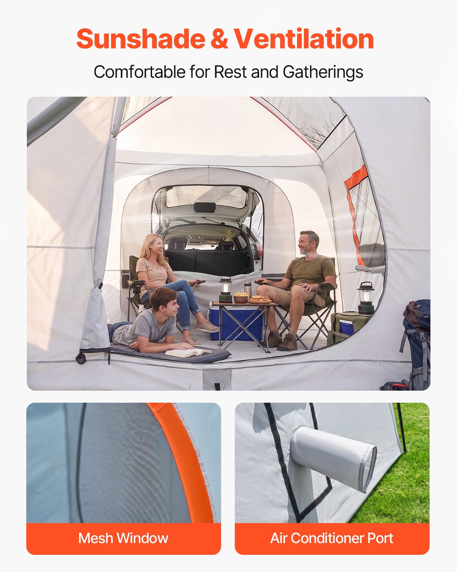 VEVOR SUV Camping Tent for 5-9 Person, 3.96 x 3.05m 3-Season SUV Tailgate Tent with Ventilated Windows, PU2000mm Waterproof Dual-Use Car Rear Hatch Tents for Outdoor Hiking Travels