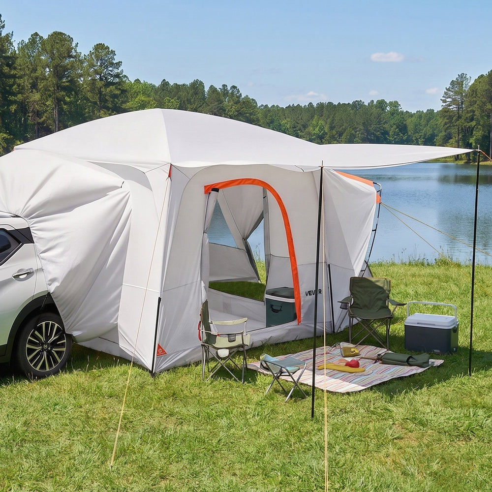 VEVOR SUV Camping Tent for 5-9 Person, 3.96 x 3.05m 3-Season SUV Tailgate Tent with Ventilated Windows, PU2000mm Waterproof Dual-Use Car Rear Hatch Tents for Outdoor Hiking Travels