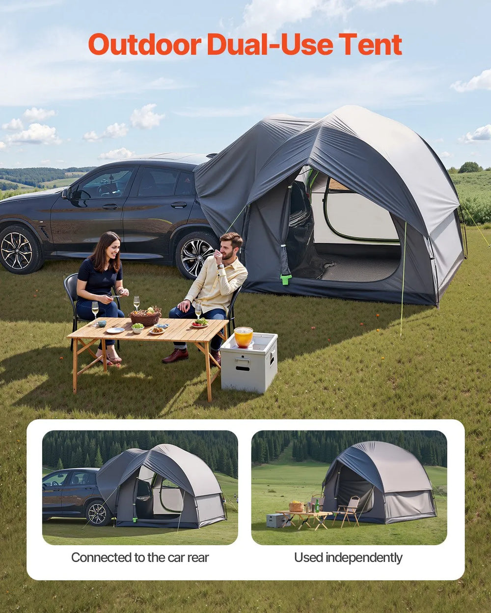 VEVOR SUV Tent for Camping, 8FT L x 8FT W, Waterproof PU2000mm Spacious Double Layer Design for 5-8 Person, SUV Camping Tent with Mesh Windows, Includes Rainfly & Storage Bag, for Outdoor Activities