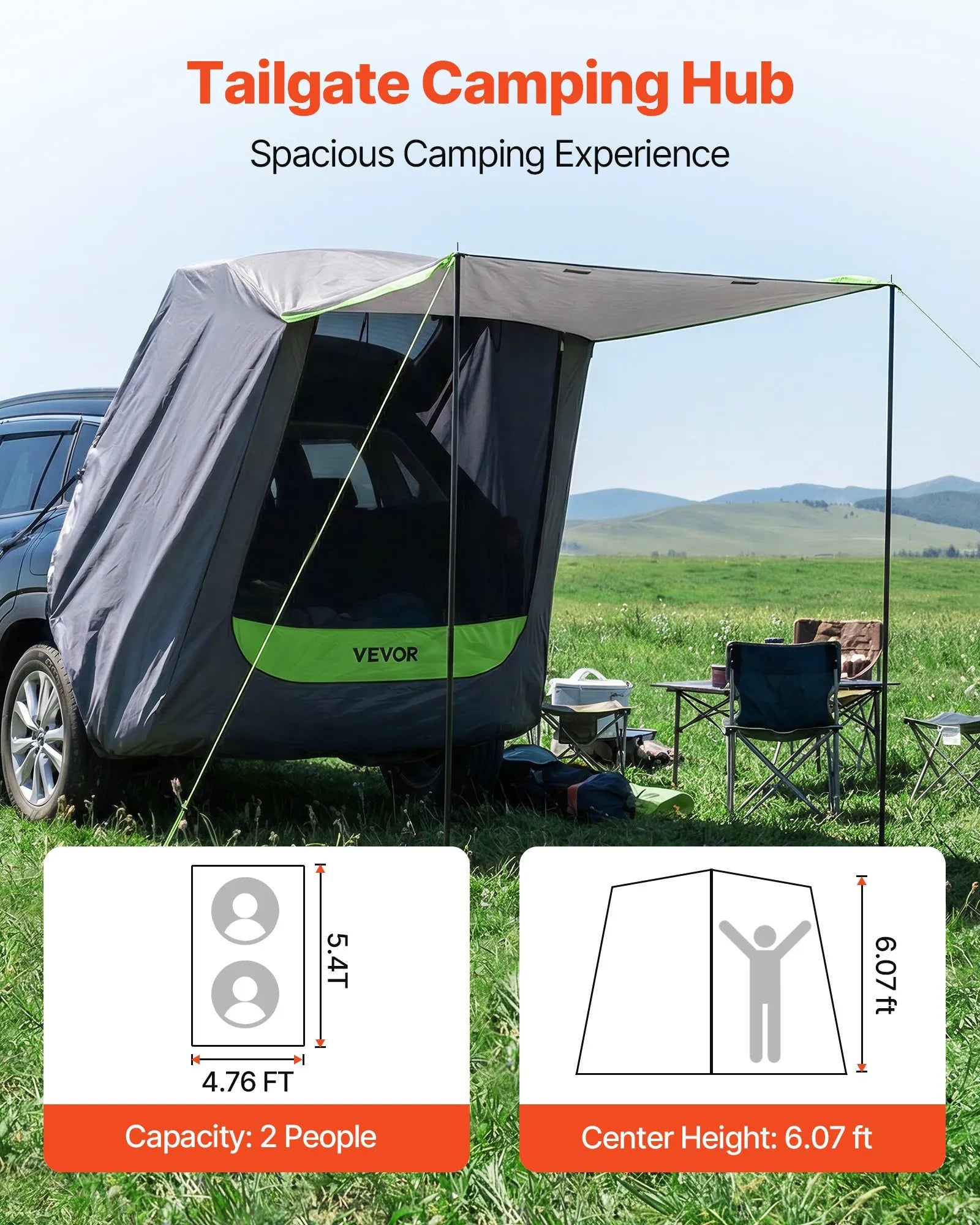 VEVOR SUV Tent with Shade Awning, All-Season SUV Tailgate Tent, PU2000 –