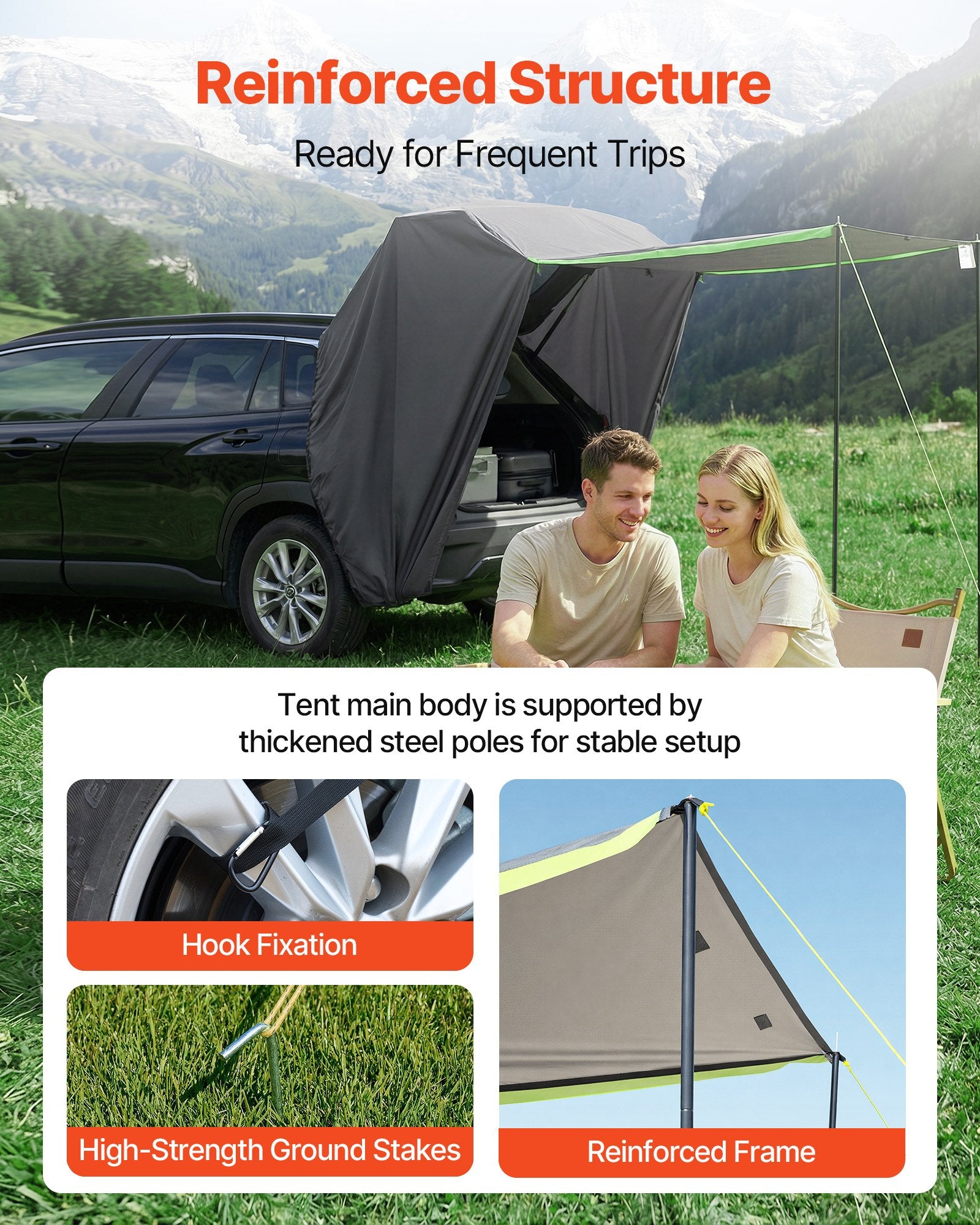 VEVOR SUV Tent with Shade Awning, All-Season SUV Tailgate Tent, PU2000mm Waterproof Car Rear Hatch Camping Tents, Portable Sun Shade Tailgate Shelter