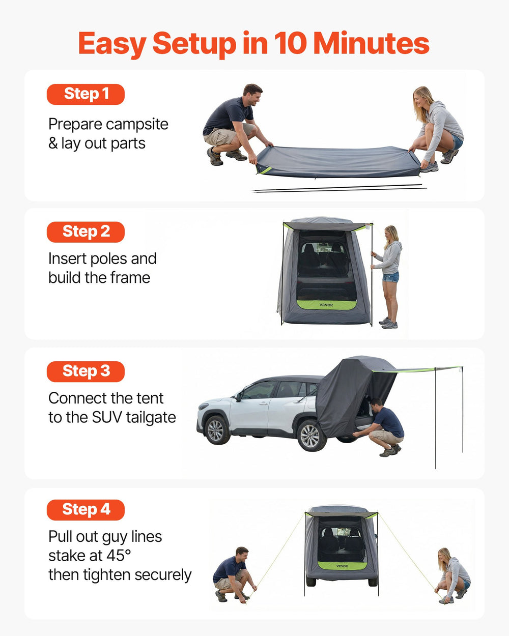 VEVOR SUV Tent with Shade Awning, All-Season SUV Tailgate Tent, PU2000mm Waterproof Car Rear Hatch Camping Tents, Portable Sun Shade Tailgate Shelter with Carrying Bag for Outdoor Hiking