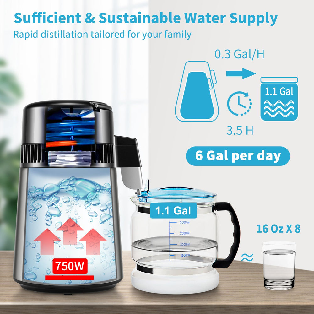 VEVOR 4L Water Distiller 1L/H Distilled Water Maker Timing & Temp Display Silver