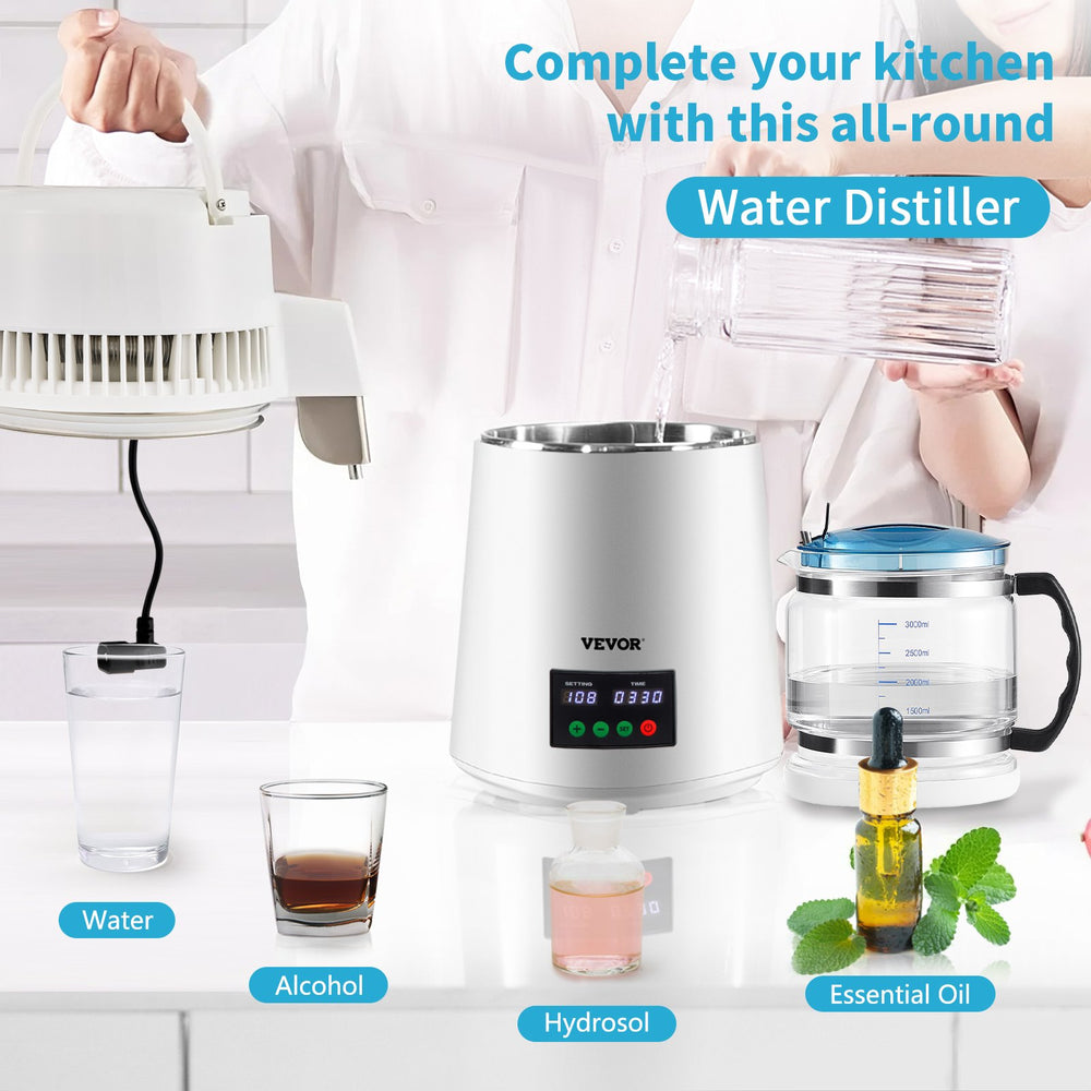 VEVOR 4L Water Distiller 1L/H Distilled Water Maker Timing & Temp Display White