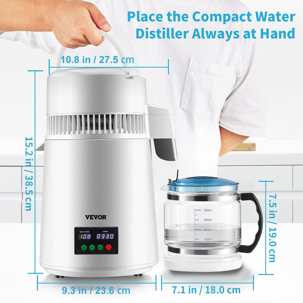VEVOR 4L Water Distiller 1L/H Distilled Water Maker Timing & Temp Display White