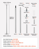 VEVOR Professional Dance Pole, Portable Dancing Poles, 84-110 in, Silver, Removable Exercise Dancing Poles for Fitness, Adjustable Height, 45 mm Heavy-Duty Steel, Spinning & Static, 440 lb Capacity