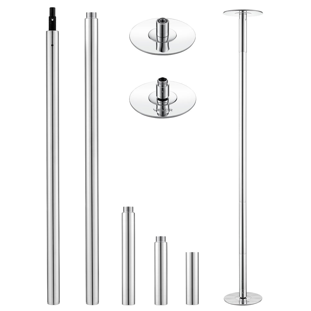 VEVOR Professional Dance Pole, Portable Dancing Poles, 84-110 in, Silver, Removable Exercise Dancing Poles for Fitness, Adjustable Height, 45 mm Heavy-Duty Steel, Spinning & Static, 440 lb Capacity