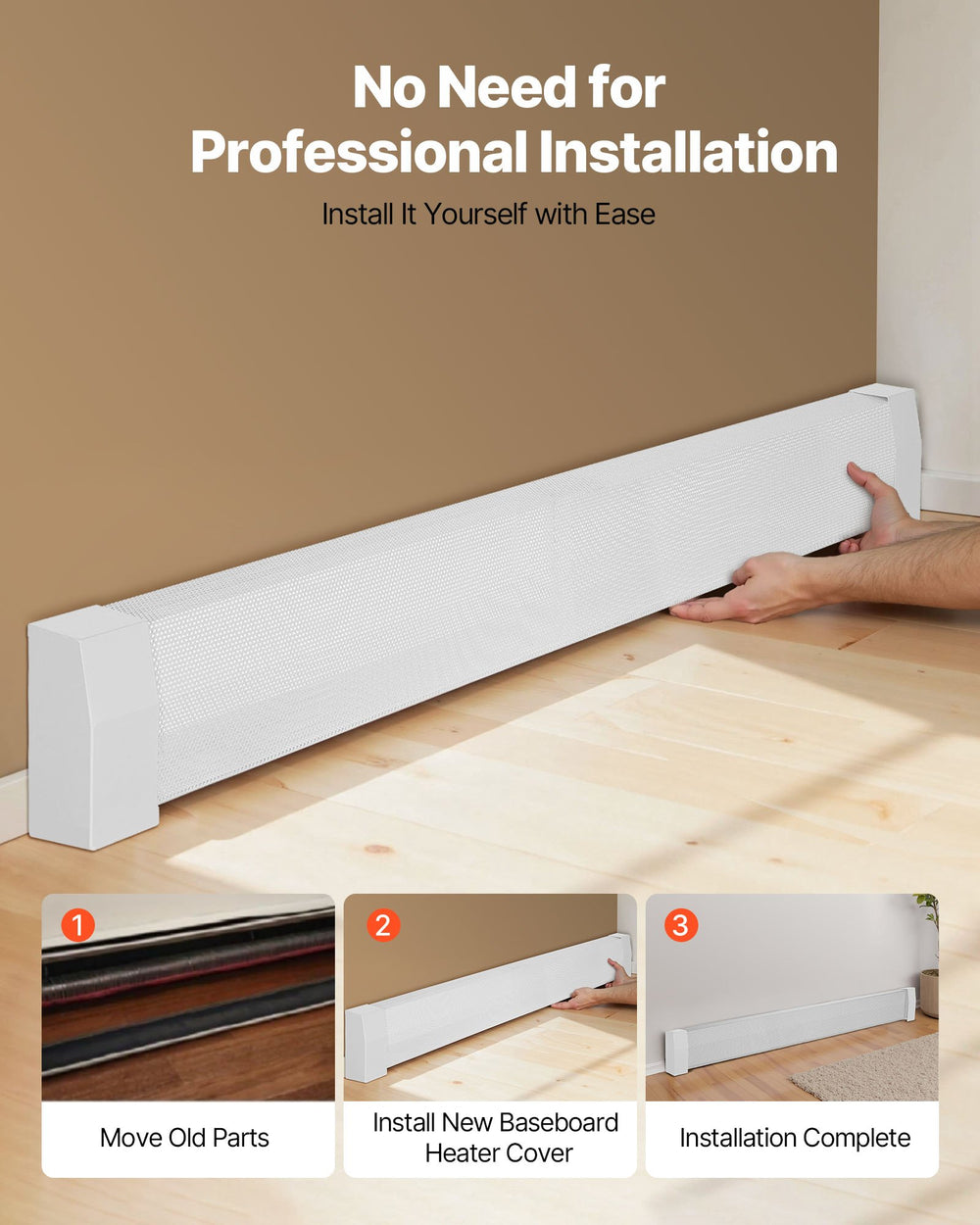 VEVOR Baseboard Heater Covers, Premium Series 1832 mm Standard Electric Heating Unit Front Cover for Home Improvement, Heavy-duty Steel, Easy Installation for Bedroom Replacing Old Cover, White